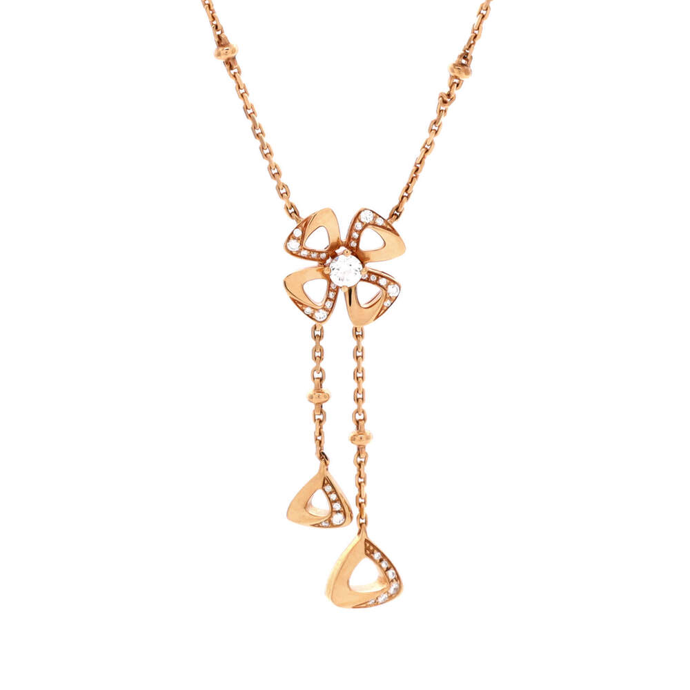 Bvlgari Fiorever Drop Pendant Necklace 18K Rose Gold and Diamonds